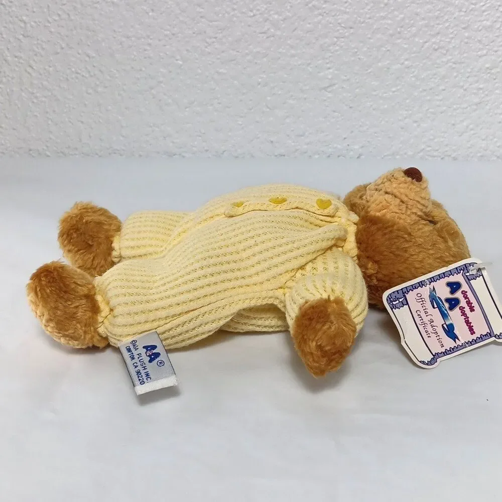 A&A Adorable Adoptions Teddy Bear Waffle Weave Pastel Yellow Soft Body Baby Toy